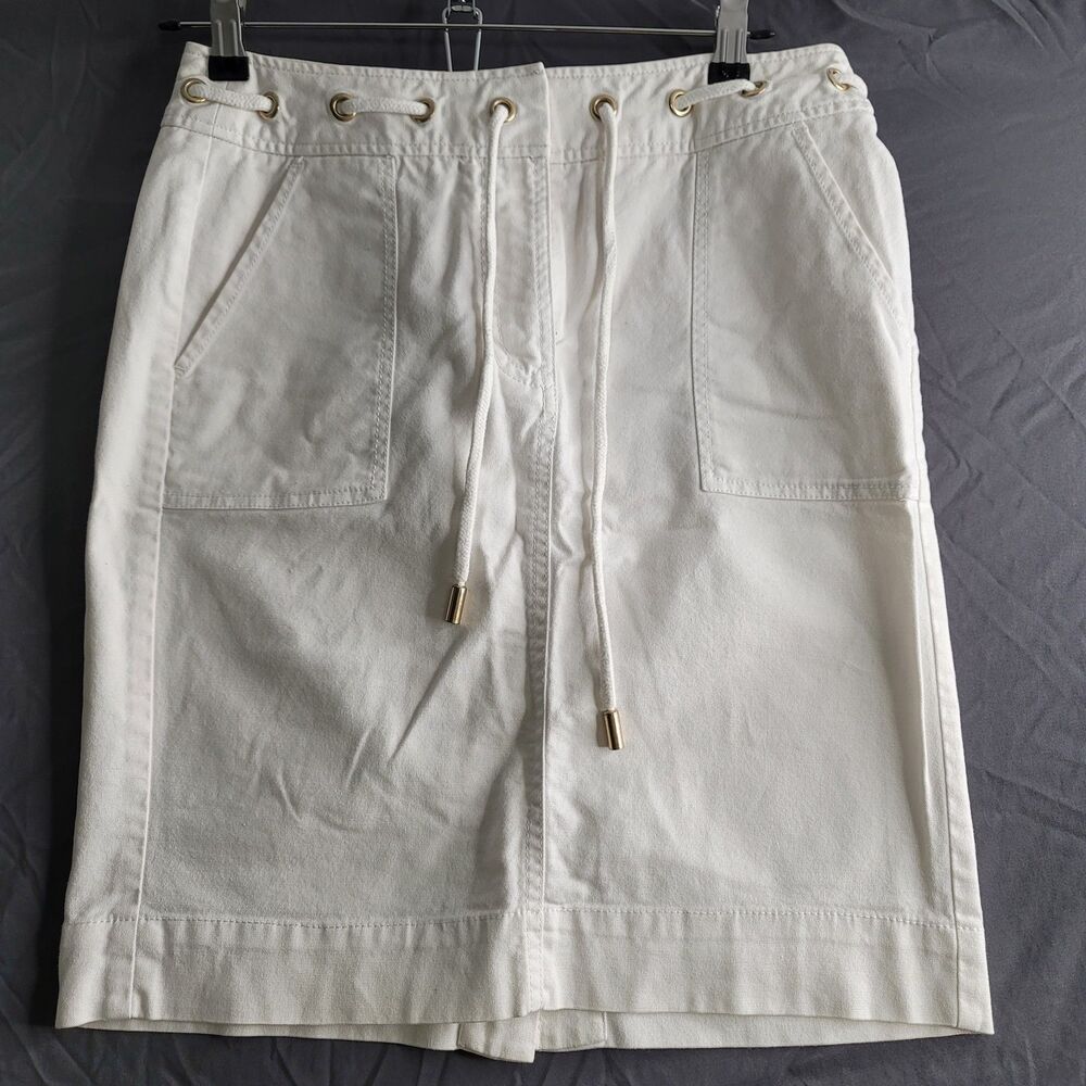 Talbots White Nautical Drawstring Skirt Size 4 Cotton Stretch Sailor Coastal Pre